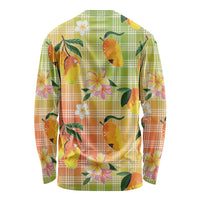 Aloha Hawaii Palaka Print Mango Plumeria Long Sleeve Shirt Tropical Vibes