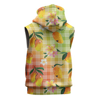 Aloha Hawaii Palaka Print Mango Plumeria Sleeveless Hoodie Tropical Vibes