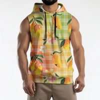 Aloha Hawaii Palaka Print Mango Plumeria Sleeveless Hoodie Tropical Vibes