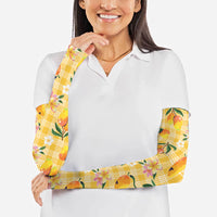 Aloha Hawaii Palaka Print Mango Plumeria Arm Sleeves Fresh Lemon