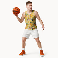 Aloha Hawaii Palaka Print Mango Plumeria Basketball Jersey Fresh Lemon