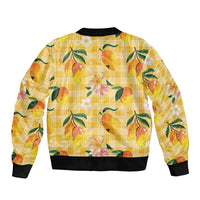 Aloha Hawaii Palaka Print Mango Plumeria Bomber Jacket Fresh Lemon