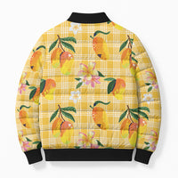 Aloha Hawaii Palaka Print Mango Plumeria Bomber Puffer Jacket Fresh Lemon