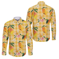 Aloha Hawaii Palaka Print Mango Plumeria Family Matching Long Sleeve Bodycon Dress and Hawaiian Shirt Fresh Lemon