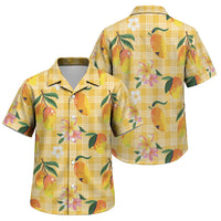Aloha Hawaii Palaka Print Mango Plumeria Family Matching Off The Shoulder Long Sleeve Dress and Hawaiian Shirt Fresh Lemon
