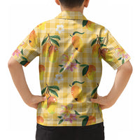 Aloha Hawaii Palaka Print Mango Plumeria Hawaiian Shirt Fresh Lemon
