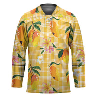 Aloha Hawaii Palaka Print Mango Plumeria Hockey Jersey Fresh Lemon