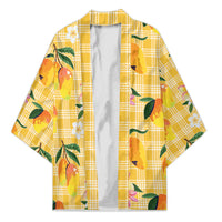 Aloha Hawaii Palaka Print Mango Plumeria Kimono Fresh Lemon