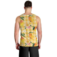 Aloha Hawaii Palaka Print Mango Plumeria Men Tank Top Fresh Lemon
