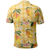 Aloha Hawaii Palaka Print Mango Plumeria Polo Shirt Fresh Lemon