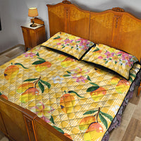 Aloha Hawaii Palaka Print Mango Plumeria Quilt Bed Set Fresh Lemon