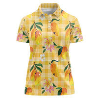 Aloha Hawaii Palaka Print Mango Plumeria Women Polo Shirt Fresh Lemon