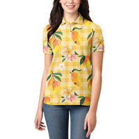 Aloha Hawaii Palaka Print Mango Plumeria Women Polo Shirt Fresh Lemon