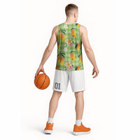 Aloha Hawaii Palaka Print Mango Plumeria Basketball Jersey Cool Mint