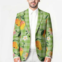 Aloha Hawaii Palaka Print Mango Plumeria Blazer Cool Mint