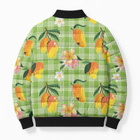 Aloha Hawaii Palaka Print Mango Plumeria Bomber Puffer Jacket Cool Mint