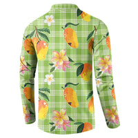 Aloha Hawaii Palaka Print Mango Plumeria Button Sweatshirt Cool Mint