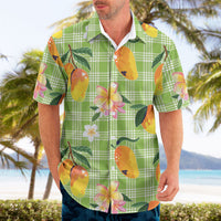 Aloha Hawaii Palaka Print Mango Plumeria Hawaiian Shirt Cool Mint