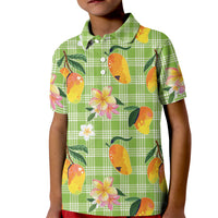 Aloha Hawaii Palaka Print Mango Plumeria Kid Polo Shirt Cool Mint