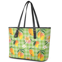 Aloha Hawaii Palaka Print Mango Plumeria Leather Tote Bag Cool Mint