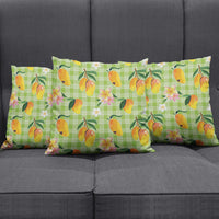 Aloha Hawaii Palaka Print Mango Plumeria Pillow Cover Cool Mint