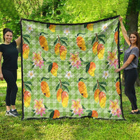 Aloha Hawaii Palaka Print Mango Plumeria Quilt Cool Mint