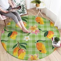 Aloha Hawaii Palaka Print Mango Plumeria Round Carpet Cool Mint