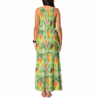 Aloha Hawaii Palaka Print Mango Plumeria Tank Maxi Dress Cool Mint