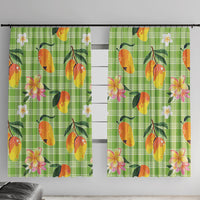 Aloha Hawaii Palaka Print Mango Plumeria Window Curtain Cool Mint