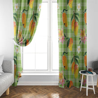 Aloha Hawaii Palaka Print Mango Plumeria Window Curtain Cool Mint