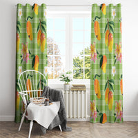 Aloha Hawaii Palaka Print Mango Plumeria Window Curtain Cool Mint