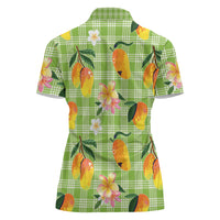 Aloha Hawaii Palaka Print Mango Plumeria Women Polo Shirt Cool Mint