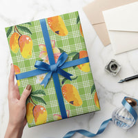 Aloha Hawaii Palaka Print Mango Plumeria Wrapping Paper Cool Mint