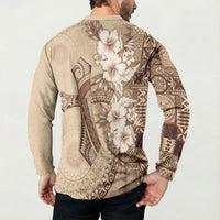 Kia Orana Cook Islands Tapa Floral With Cross Button Sweatshirt Beige LT7 - Polynesian Pride