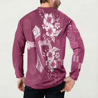 Kia Orana Cook Islands Tapa Floral With Cross Button Sweatshirt Maroon LT7 - Polynesian Pride