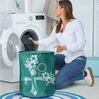 Kia Orana Cook Islands Tapa Floral With Cross Laundry Basket Deep Teal LT7 - Polynesian Pride