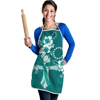 Kia Orana Cook Islands Tapa Floral With Cross Apron Deep Teal LT7 - Polynesian Pride