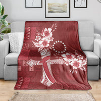 Kia Orana Cook Islands Tapa Floral With Cross Blanket Crimson Red LT7 - Polynesian Pride