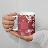 Kia Orana Cook Islands Tapa Floral With Cross Ceramic Mug Crimson Red LT7 - Polynesian Pride