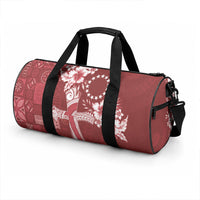 Kia Orana Cook Islands Tapa Floral With Cross Duffle Bag Crimson Red LT7 - Polynesian Pride