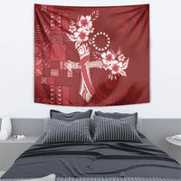 Kia Orana Cook Islands Tapa Floral With Cross Tapestry Crimson Red LT7 - Polynesian Pride