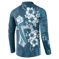 Kia Orana Cook Islands Tapa Floral With Cross Button Sweatshirt Navy Blue LT7 - Polynesian Pride