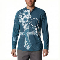 Kia Orana Cook Islands Tapa Floral With Cross Button Sweatshirt Navy Blue LT7 - Polynesian Pride