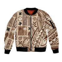 Samoa Tapa Sleeve Zip Bomber Jacket Siapo Mix Tatau Patterns LT7 Unisex Beige - Polynesian Pride
