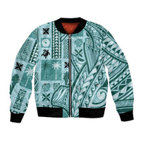 Samoa Tapa Bomber Jacket Siapo Mix Tatau Patterns - Teal LT7 Unisex Teal - Polynesian Pride