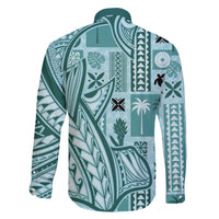 Samoa Tapa Family Matching Off Shoulder Maxi Dress and Hawaiian Shirt Siapo Mix Tatau Patterns - Teal LT7 - Polynesian Pride