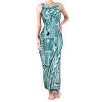 Samoa Tapa Family Matching Tank Maxi Dress and Hawaiian Shirt Siapo Mix Tatau Patterns - Teal LT7 Mom's Dress Teal - Polynesian Pride
