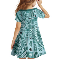 Samoa Tapa Kid Short Sleeve Dress Siapo Mix Tatau Patterns - Teal LT7 - Polynesian Pride