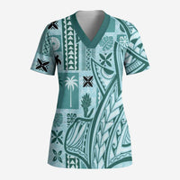 Samoa Tapa Scrub Top Siapo Mix Tatau Patterns - Teal - Polynesian Pride