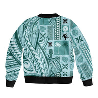 Samoa Tapa Sleeve Zip Bomber Jacket Siapo Mix Tatau Patterns - Teal LT7 - Polynesian Pride